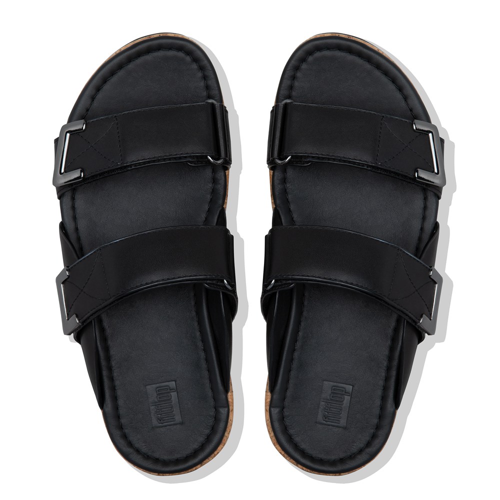 Fitflop Womens Slides - Remi Adjustable Leather - Black - 982-ZVUTIO